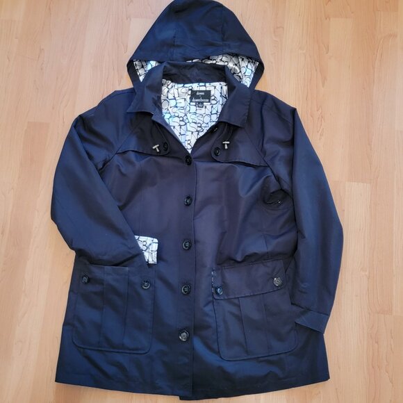 Dennis by Dennis Basso Black Hooded Trench Coat - L - Picture 5 of 13